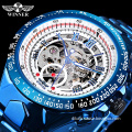 Winner New Fashion Automatic Mens Watches Luxury Mechanical Wristwatches Hollow Watch With Stainless Steel Blue Design watch